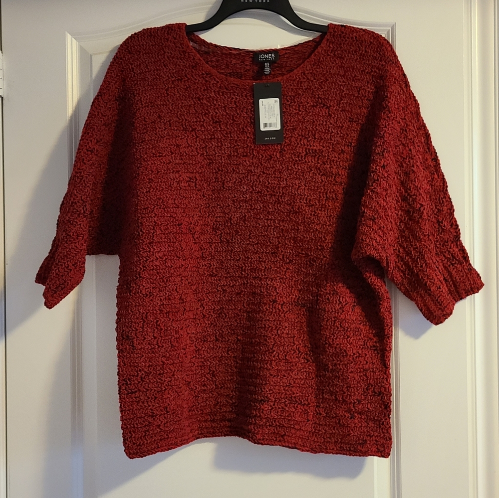 Jones New York Red Textured Short-Sleeve Sweater
